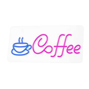 Neolia Neon LED Decorative Light Coffee Cup Pink Blue NNE11, LED neon sign with a coffee cup and the word coffee in pink and blue, decorative light for home or business - Decorative Lamp