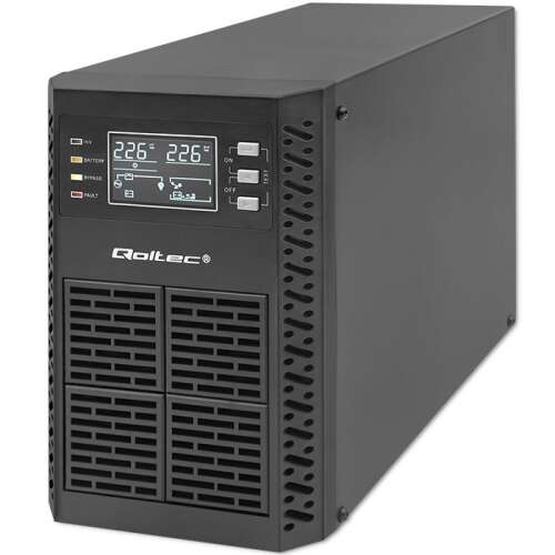 Qoltec 52280 1000VA / 1000W On-Line UPS, fekete, elülső nézet