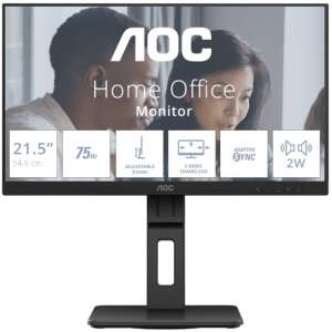 AOC 21.5 inch 22E2UMF Home Office Monitor, black, 3-sided frameless, adjustable stand, 75Hz refresh rate, Adaptive Sync, 2W speakers - AOC