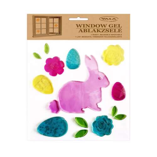 Decoratiuni de Paște Yala din gel pentru ferestre, reutilizabile, lavabile, iepure roz, flori, ouă, autocolante pentru ferestre