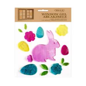 Yala Fenstergel Ostern Dekoration, wiederverwendbar, waschbar, rosa Hase, Blumen, Eier, Fenstersticker - Fensteraufkleber
