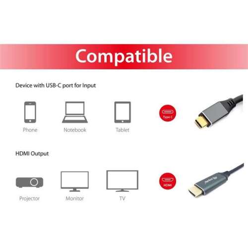 Equip Kábel, 133416 (USB-C to HDMI, apa/apa, 4K/60Hz, aluminium burkolat, 2m)