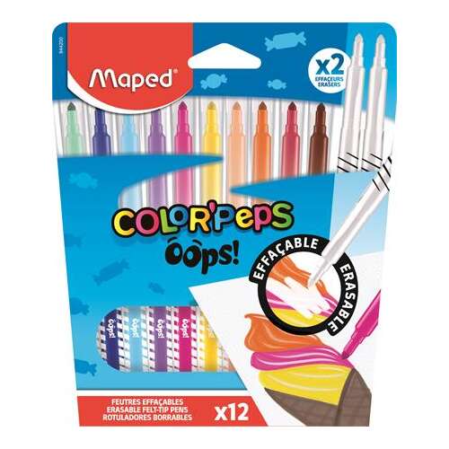 Filctoll készlet, 3,6 mm, törölhető, MAPED "Color`Peps Oops!", 10+2 különböző szín