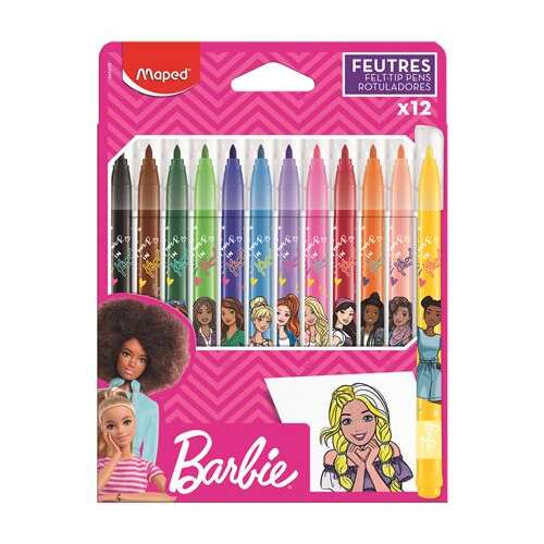 Filctoll készlet, 2,8 mm, kimosható, MAPED "Barbie", 12 különböző szín