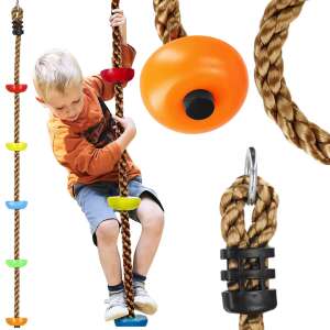 Collage of the Springos climbing rope with a child climbing on it - Springos