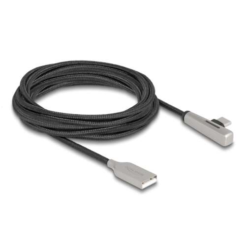 Delock Kabel USB 2.0 Typ-A Stecker - USB Typ-C Stecker gebogen mit LED Licht und Schnellladung 60 W 3 m