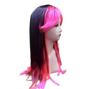 Fekete és neonrózsaszín hosszú paróka, jelmez paróka bulira, farsangra, cosplay-hoz - Fodrászkellék