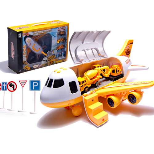 Transporter repülőgép + 3 autó, építőipari járművek