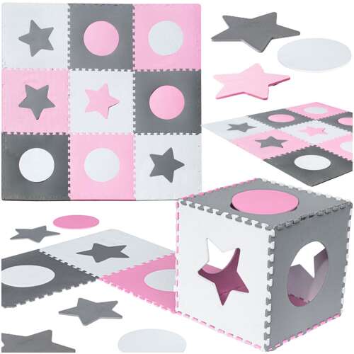 Hab puzzle szőnyeg gyerekeknek 180x180cm 9 darab szürke-rózsaszínű