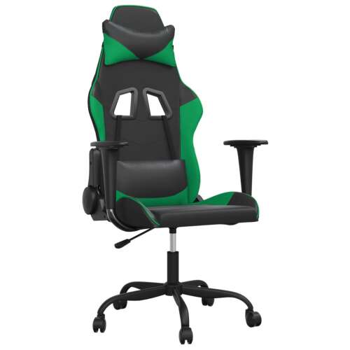 vidaXL fekete és zöld műbőr játékszék deréktámasz és fejtámla funkcióval - Gamer szék