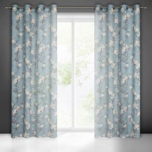 Virágmintás Függöny - 140x250 cm - Szürke/Rózsaszín