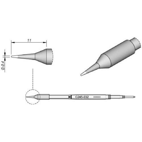 JBC Tools C245032 forrasztóhegy, gömbölyű, egyenes 0.4 mm, hossza 11 mm