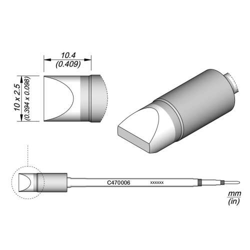 JBC Tools C470006 forrasztóhegy, véső forma, egyenes 10 x 2.5 mm, hossza 10.4 mm