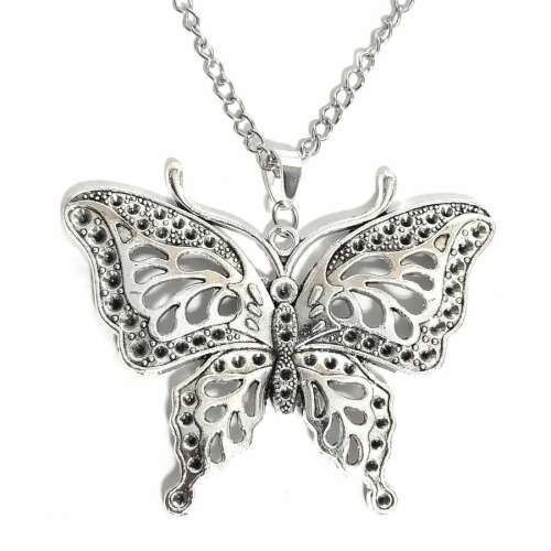 Nagyméretű pillangós gyerek nyaklánc medállal, ezüst színű