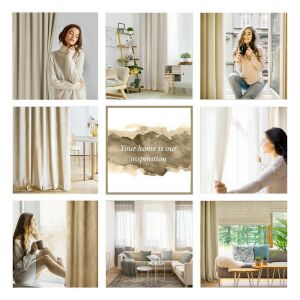 Pierre Cardin bézs bársony sötétítő függönyök nappali környezetben kollázs - Pierre Cardin