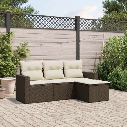 vidaXL 4 részes barna polyrattan kerti ülőgarnitúra párnákkal, kerti bútor, terasz bútor, udvari bútor, kényelmes ülés, időjárásálló - Kerti ülőgarnitúra