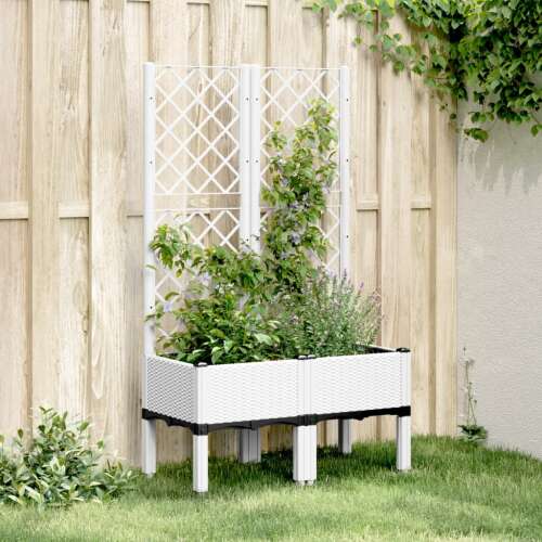 vidaXL fehér PP rácsos kerti ültetőláda 80 x 40 x 142 cm