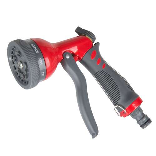 Piros és szürke 10 funkciójú fém kerti tömlő szórófej állítható permetezési mintázatokkal