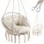 Beige rope hanging chair with cushions, metal reinforcement, and included hanging hardware.