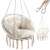 Beige rope hanging chair with cushions and metal reinforcement, comfortable and stylish indoor outdoor swing seat
