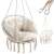 Beige rope hanging chair with cushions and metal reinforcement, comfortable and stylish indoor outdoor swing seat