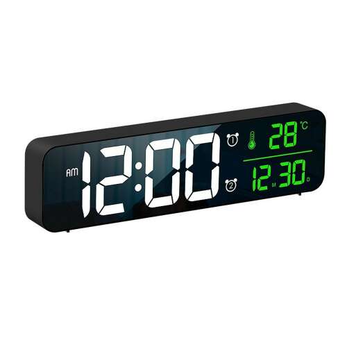 LED-es óra ébresztő funkcióval, dátum-hőmérséklet kijelzéssel, fekete
