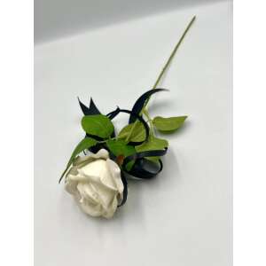 Kegyeleti/ temetői sírdísz 1 szálas fehér virág fekete szalaggal átkötve élethű rózsa 95253088 