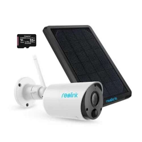 Pachet camera de supraveghere cu Panou Solar si Card MicroSD 64 GB,  Reolink Argus ECO-V2 WIFI, rezolutie 3MP HD, 95271142