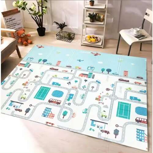 Pepita obojstranná skladacia hracia podložka 150x200cm - Vozidlá a mesto v obývacej izbe