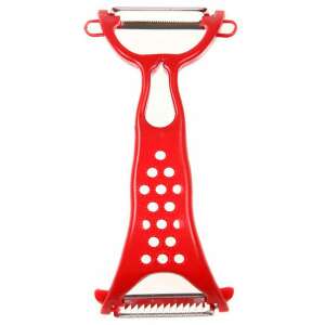 Alpina 4 az 1-ben multifunkcionális hámozó, piros, rozsdamentes acél pengékkel, fehér alapon izolálva - Hámozó