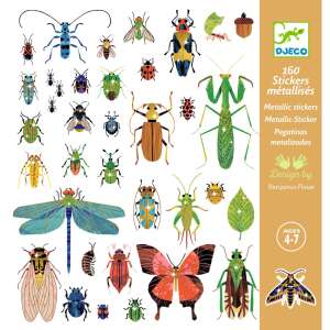 Djeco Microcosmos Metallic Stickers, 160 insect stickers, for kids ages 4-7 - Sticker, Magnet