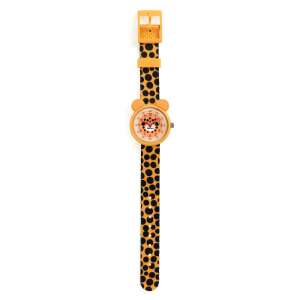 Djeco Cheetah Kids Watch, yellow cheetah face design, black polka dot strap - Fashion & Clothing