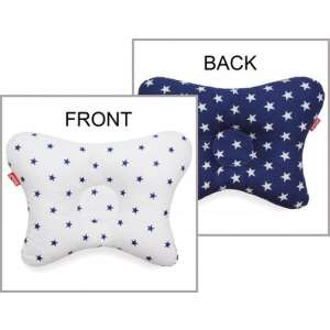 Scamp laposfejűség elleni párna, Manhattan Blue, elülső és hátsó nézet, 0-4 hónapos csecsemőknek, megelőzi a laposfejűség kialakulását - Scamp