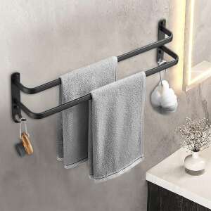 Fém Két Rúdas Fali Törölközőtartó - Fekete - 80cm