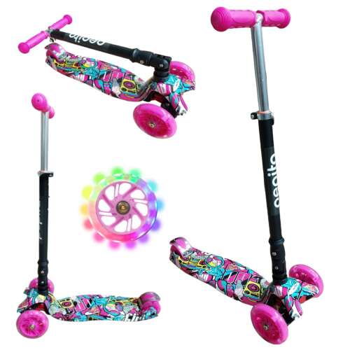 Pepita összecsukható háromkerekű Roller - LED-es kerék, állítható kormánymagasság #rózsaszín