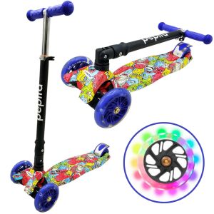Pepita Foldable Three-Wheeled Scooter - with LED Wheel, Adjustable Handlebar Height #blue 125227838 - Kids' Scooter