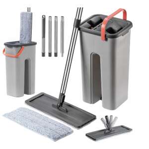 Pepita Flachmopp-Set mit Zwei-Kammer-Eimer und 2 Mikrofaser-Pads, grau - Felmosó