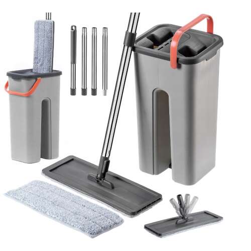 Pepita Flachmopp-Set mit Zwei-Kammer-Eimer und 2 Mikrofaser-Pads, grau