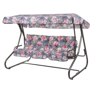 Milano 3 személyes kerti hintaágy virágmintás párnákkal - Hintaágy & Hintaszék