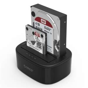 Orico HDD/SSD Dokkoló, 6228US3-C-EU-B/51/ (2x 2,5"/3,5" HDD/SSD -> USB-A, Max.: 16TB, Klón, fekete) 95284457 - Orico
