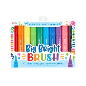 Markere lavabile Ooly Big Bright Brush, 10 culori, vârf de pensulă jumbo, prindere ușoară, pentru copii - Pixuri