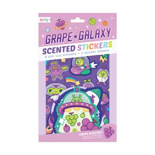 Ooly Grape Galaxy Scented Stickers, 8 die-cut stickers + 2 sticker sheets, Grape Scented