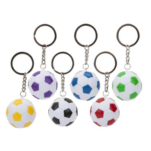Set of 6 soccer ball keychains, each in a different color