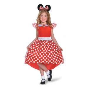 Kostium Minnie Mouse dla dziewczynek, czerwona sukienka w białe kropki, w zestawie opaska z uszami, idealne na Halloween lub przebieranki - Disney Kostium dla dzieci
