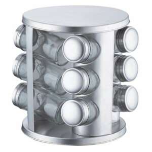 Drehbarer Gewürzständer mit 12 Glasbehältern, Edelstahl, silber, 13-teiliges Set - Lagerung & Organisation