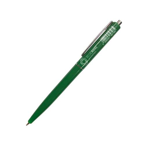 Guľôčkové pero 0,8 mm, zelené plastové telo s tlačidlom, bluering® z3, farba písania zelená
