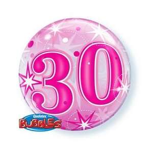 Rózsaszín 30. születésnapi buborék lufi csillogó csillagokkal - Qualatex