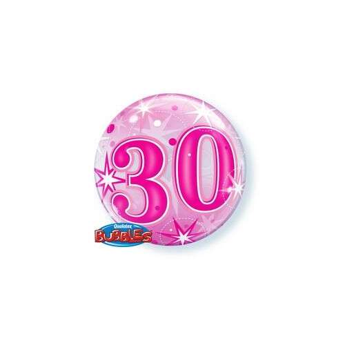 Rózsaszín 30. születésnapi buborék lufi csillogó csillagokkal