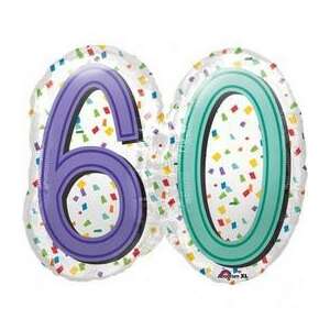 60. születésnapi lufi, 60-as szám, konfetti, lila és zöld - Qualatex