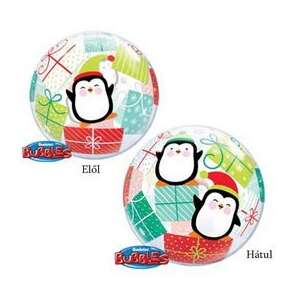 Pingvin Ajándékokkal Karácsonyi Buborék Lufi, 56 cm